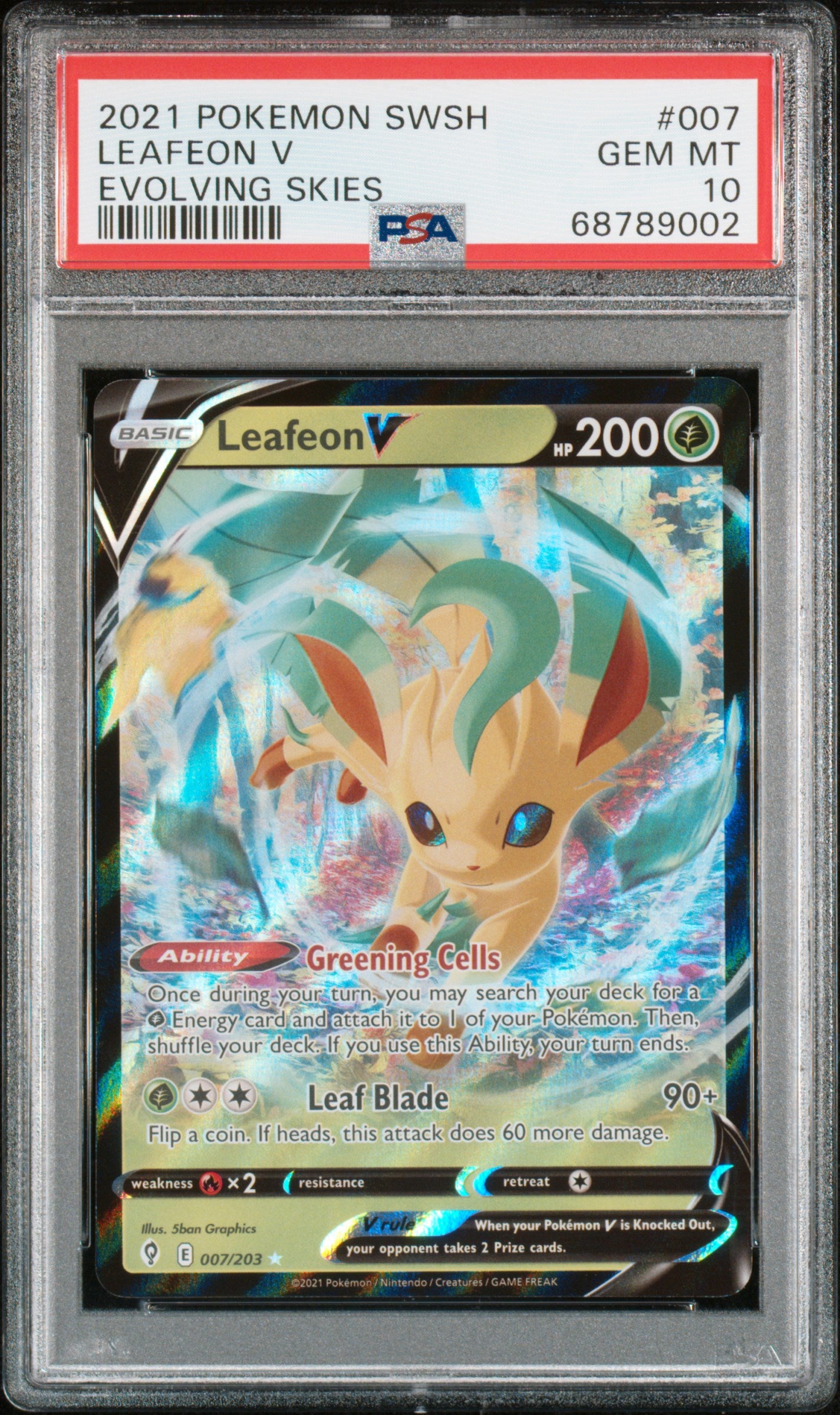 2021 POKEMON SWORD & SHIELD EVOLVING SKIES #007 LEAFEON V | PSA 10