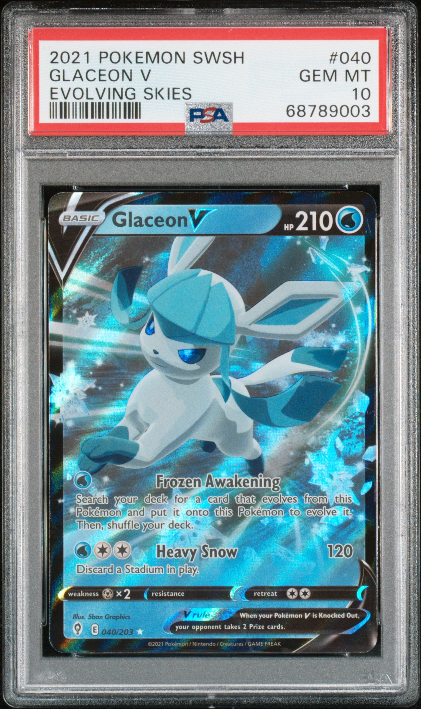 2021 POKEMON SWORD & SHIELD EVOLVING SKIES #040 GLACEON V | PSA 10