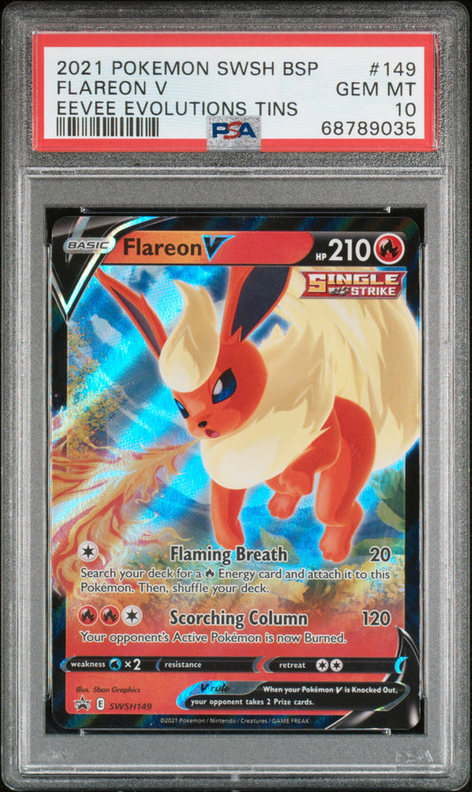 2021 POKEMON SWSH BLACK STAR PROMO | EEVEE EVOLUTIONS TINS #149 FLAREON V | PSA 10