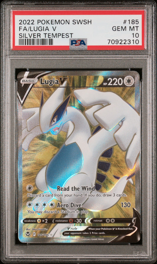 2022 POKEMON SWORD & SHIELD SILVER TEMPEST #185 FULL ART/LUGIA V | PSA 10