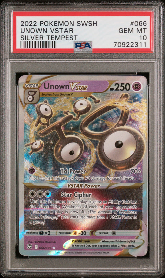 2022 POKEMON SWORD & SHIELD SILVER TEMPEST #066 UNOWN VSTAR | PSA 10