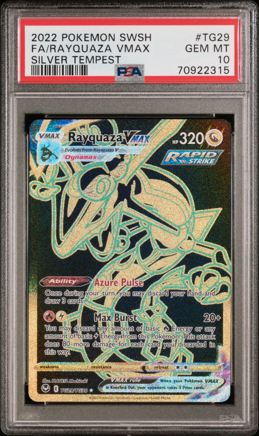 2022 POKEMON SWORD & SHIELD SILVER TEMPEST #TG29 FULL ART/RAYQUAZA VMAX | PSA 10