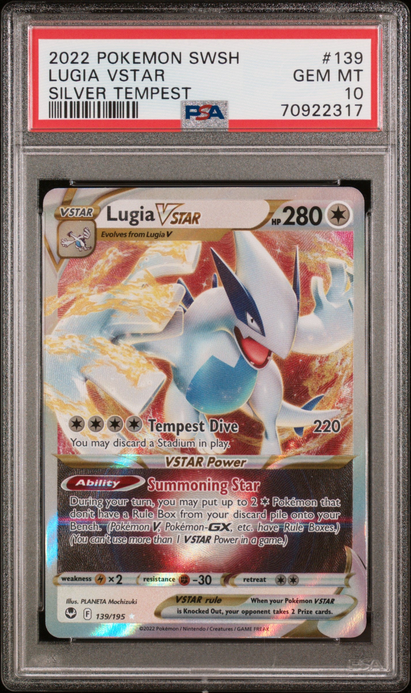 2022 POKEMON SWORD & SHIELD SILVER TEMPEST #139 LUGIA VSTAR | PSA 10