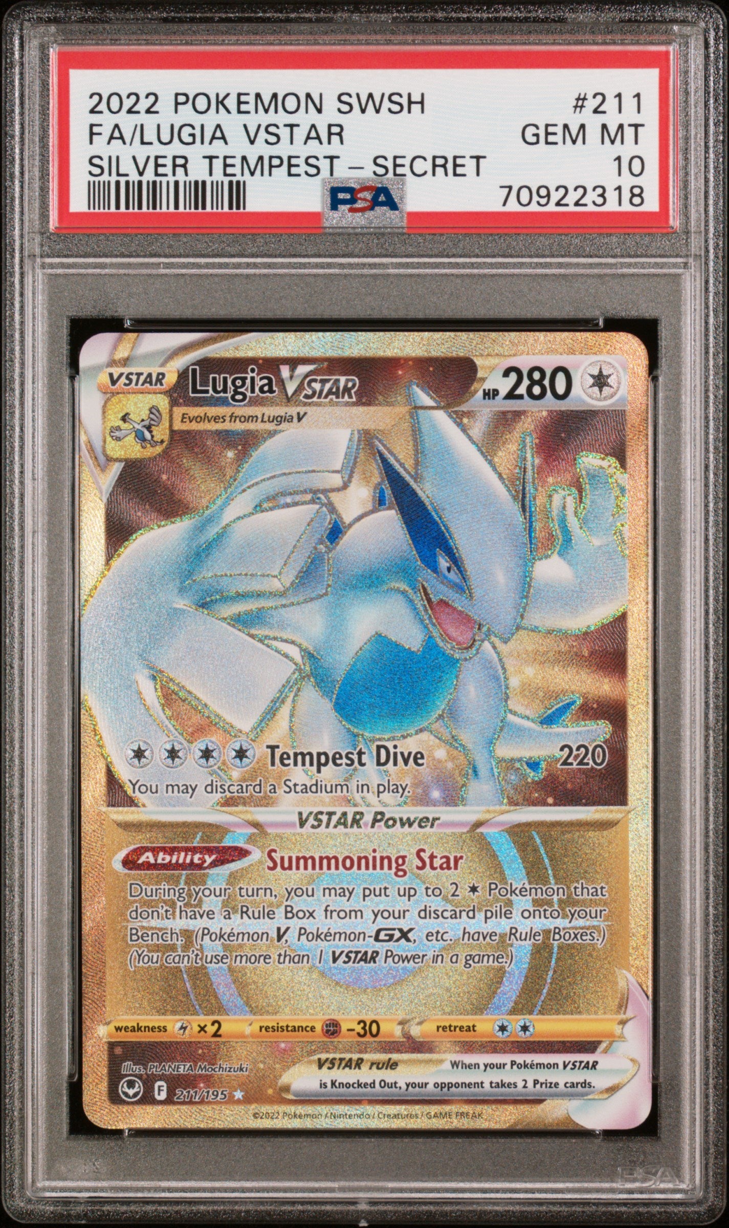 2022 POKEMON SWORD & SHIELD SILVER TEMPEST | SECRET #211 FULL ART/LUGIA VSTAR | PSA 10